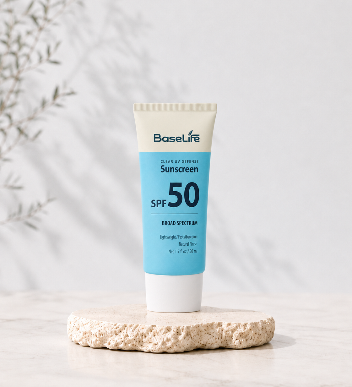 BaseLife Clear UV Defense SPF50 sunscreen tube