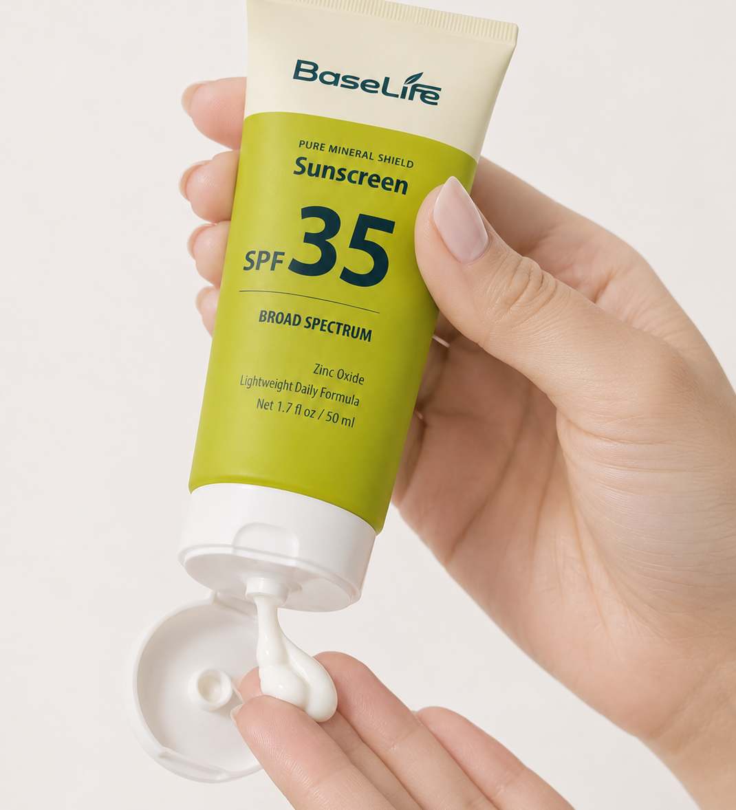 Applying BaseLife SPF35 mineral sunscreen