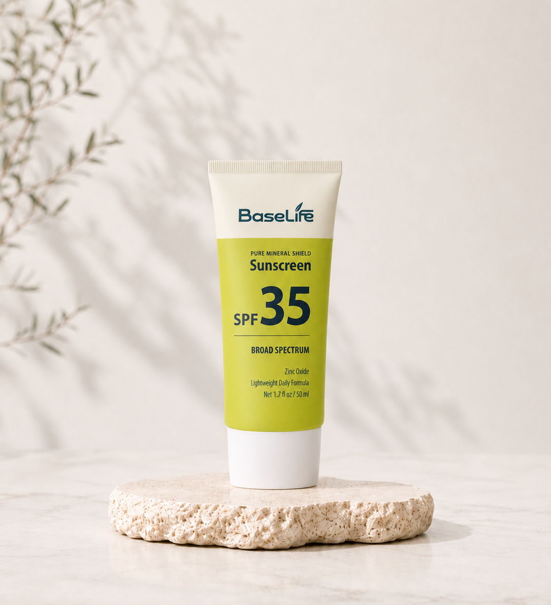 BaseLife Pure Mineral Shield SPF35 mineral sunscreen tube
